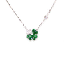 將圖片載入圖庫檢視器 Lucky Clover Jadeite &amp; Diamond Necklace | 幸運四葉草鑲鑽翡翠頸鍊
