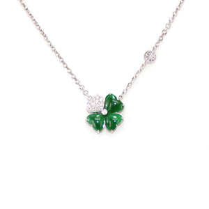 Lucky Clover Jadeite & Diamond Necklace | 幸運四葉草鑲鑽翡翠頸鍊