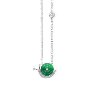 Optimistic Snail Jadeite Diamond Pendant (White Gold) | 積極樂蝸牛翡翠鑲鑽吊墜 (白金)